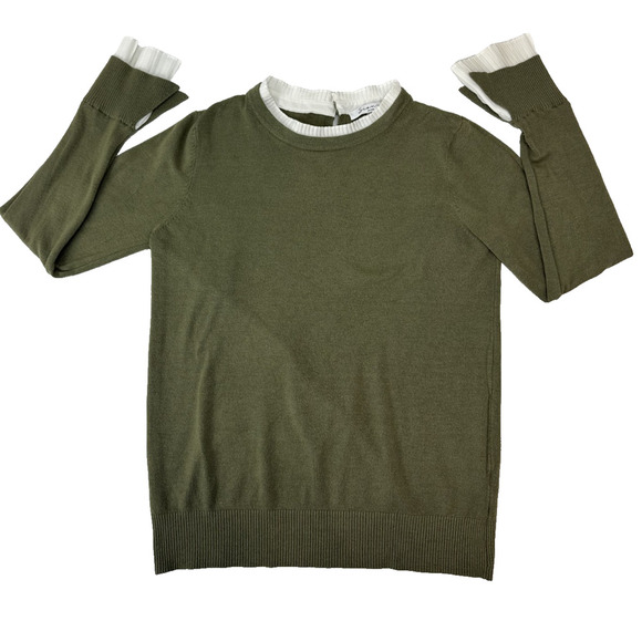 Milano Sweaters - Siani Milano Victorian Olive Green Sweater Fairy White Pleated Cuff Collar Large